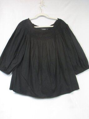 Ralph Lauren Top Womens XL Off Shoulder Blouse Black Balloon Sleeve Black Label